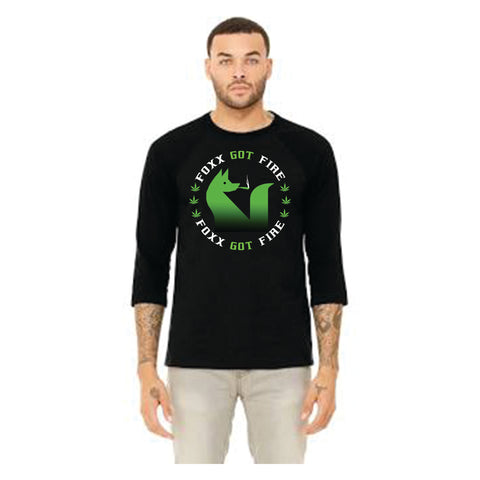 Foxx Got Fire Green and White Logo Baseball Shirt-Black